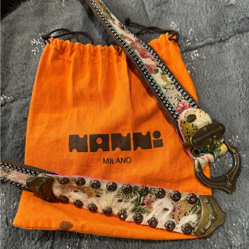 Nanni Milano Italy Floral Embellished Belt with studs and gem stones